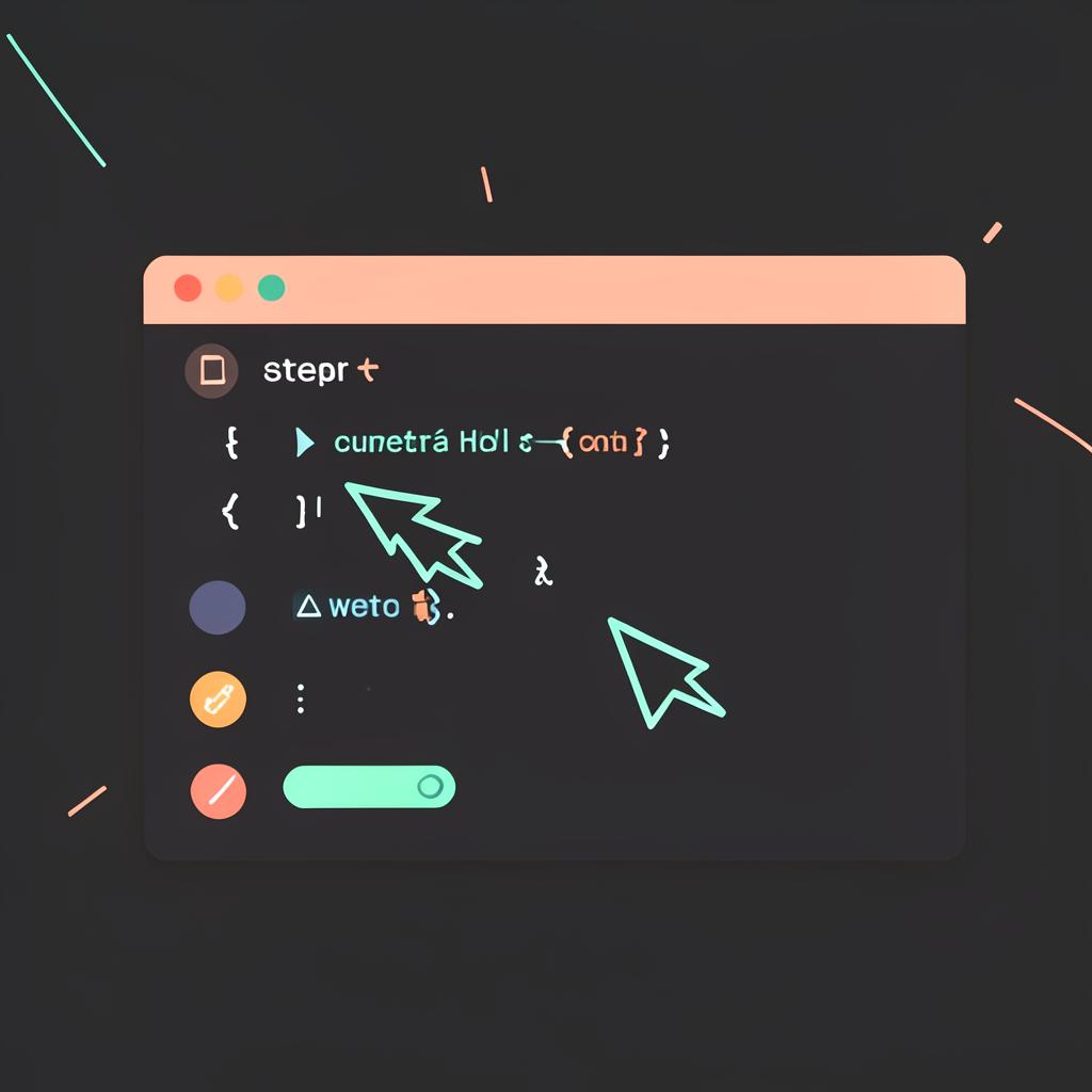 Flat illustration of a code editor showing animated pointers and colorful step indicators